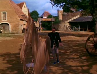 Cardboard horses fill this mock western